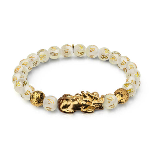 Pixiu Feng Shui Bracelet | GOLD Element | White Agate x 18k Gold